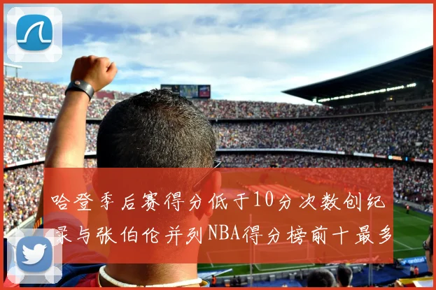 哈登季后赛得分低于10分次数创纪录与张伯伦并列NBA得分榜前十最多